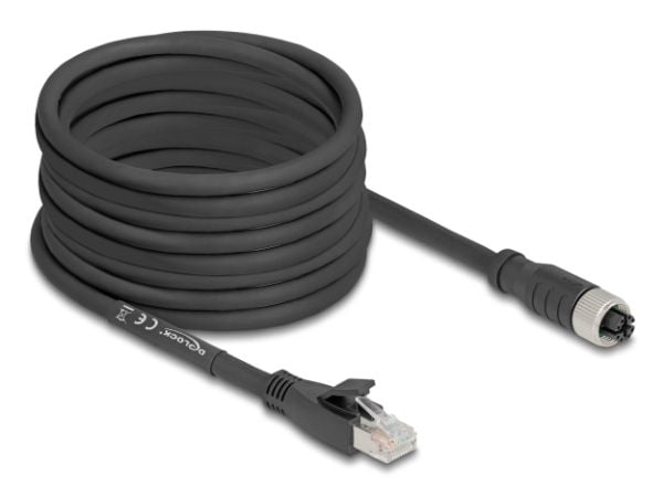 Delock - Nettverkskabel - 8 pin M12-X (hunn) til RJ-45 (hann) - 10 m - 6.8 mm - S/FTP - CAT 5e - X-kodet, fleksibel - svart