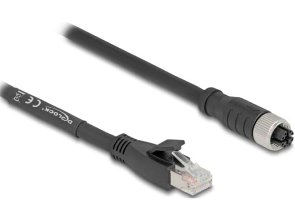 Delock - Nettverkadapterkabel - 8 pin M12-X (hunn) til RJ-45 (hann) - 1 m - 6.8 mm - S/FTP - CAT 5e - X-kodet, fleksibel - svart