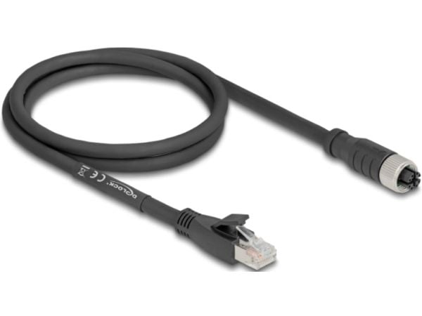 Delock - Nettverkadapterkabel - 8 pin M12-X (hunn) til RJ-45 (hann) - 1 m - 6.8 mm - S/FTP - CAT 5e - X-kodet, fleksibel - svart