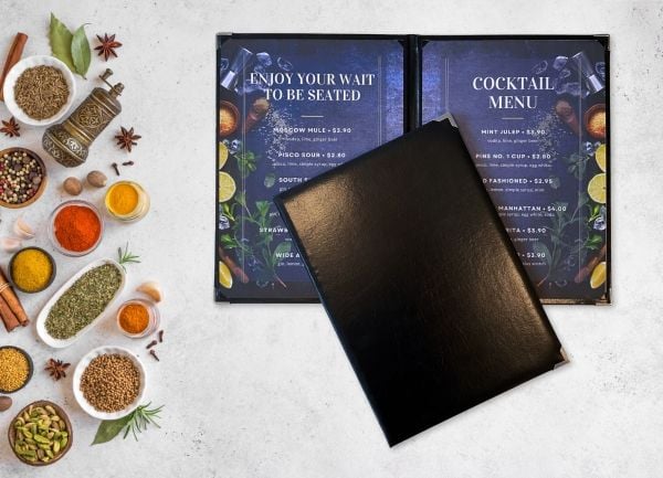 Peleman Deluxe Menu Cover A4> nahka, musta