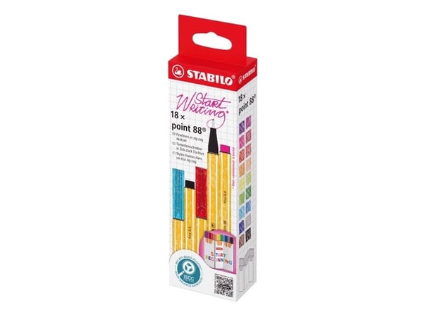STABILO point 88, Fint, 18 farger, Flerfarget, Metall, 0,4 mm, Sekskantet