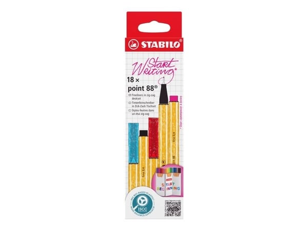 STABILO point 88, Fint, 18 farger, Flerfarget, Metall, 0,4 mm, Sekskantet