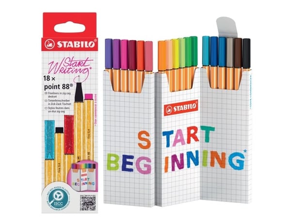 STABILO point 88, Fint, 18 farger, Flerfarget, Metall, 0,4 mm, Sekskantet