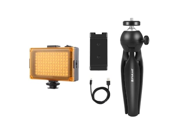 Puluz stativsett for opptak: live stativ + LED-lys + telefonklemme PKT3131B