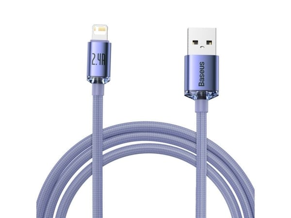 Baseus Crystal Shine, 2 m, Lightning, USB A, Hankjønn, Hankjønn, Fiolett