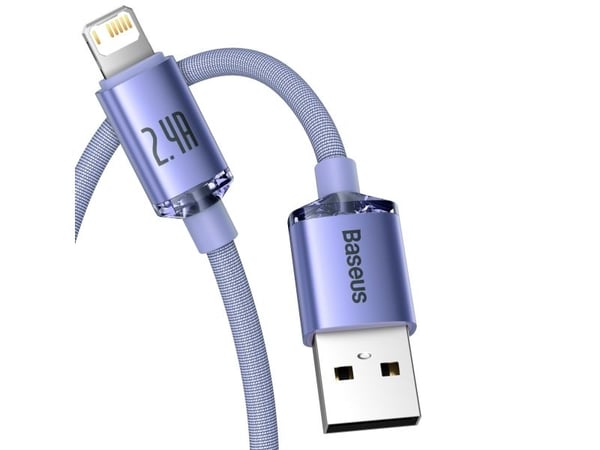 Baseus Crystal Shine, 2 m, Lightning, USB A, Hankjønn, Hankjønn, Fiolett