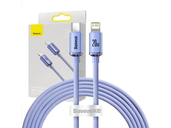 Baseus Crystal USB-C ja Lightning, 20W, PD, 2m (violetti)