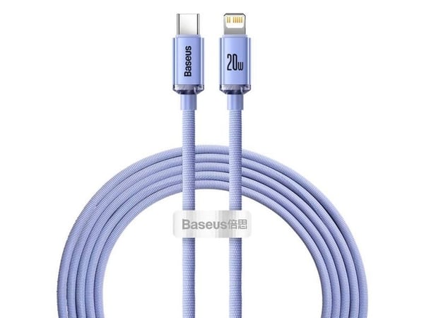 Baseus Crystal USB-C ja Lightning, 20W, PD, 2m (violetti)