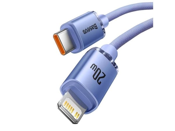 Baseus Crystal USB-C ja Lightning, 20W, PD, 2m (violetti)