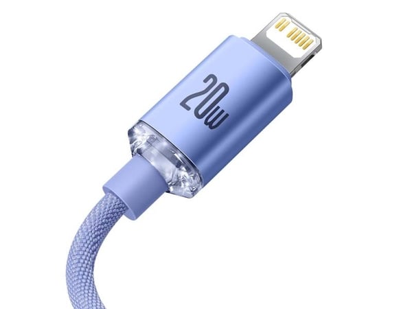 Baseus Crystal USB-C ja Lightning, 20W, PD, 2m (violetti)