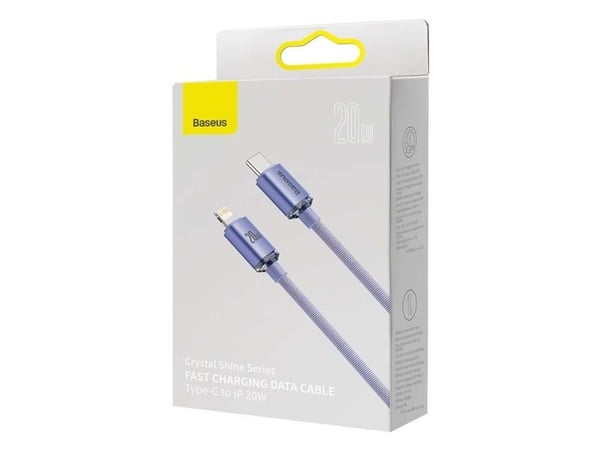 Baseus Crystal USB-C ja Lightning, 20W, PD, 2m (violetti)