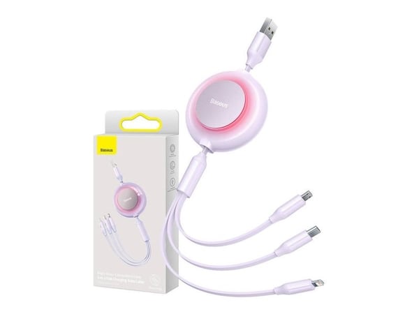 Baseus Bright Mirror 2 3-i-1 USB-kabel, mikro-USB / Lightning / USB-C, flat, 3,5A, 1,1m (lilla)