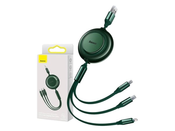 Baseus Bright Mirror 2 USB - 3-i-1-kabel for micro USB - USB-C - Lightning 3,5 A 1,1 m - grønn
