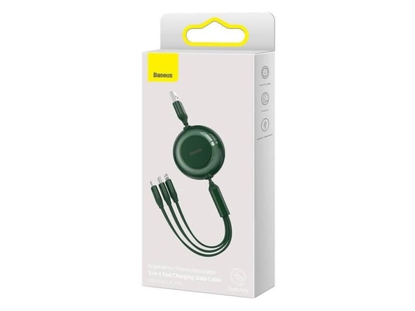 Baseus Bright Mirror 2 USB - 3-i-1-kabel for micro USB - USB-C - Lightning 3,5 A 1,1 m - grønn