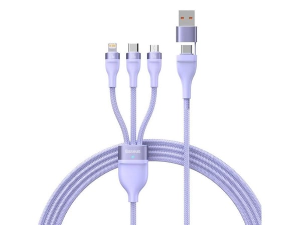 USB-kabel Baseus USB-C til USB-C + microUSB + Lightning 1,5 m lilla (CASS030205)