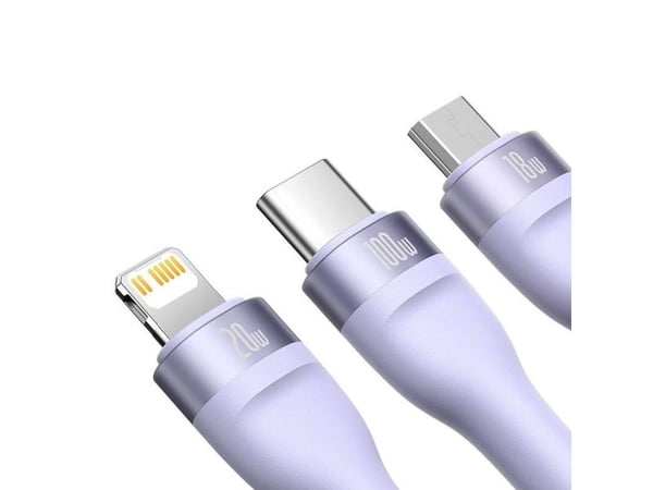 USB-kabel Baseus USB-C til USB-C + microUSB + Lightning 1,5 m lilla (CASS030205)