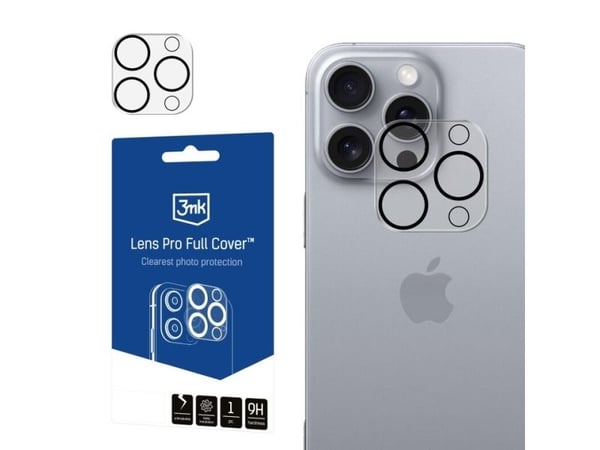 3MK Lens Pro Full Cover, Apple, iPhone 16 Pro Max, iPhone 16 Pro, Ripebestandig, Gjennomsiktig, 1 stykker