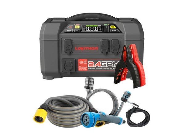 Lokithor AW401 jumpstarter / startbooster 2500A + powerbank 20000mAh + kompressor + lommelykt + power wash 5-i-1