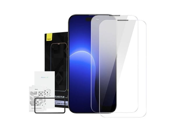 Baseus herdet glass med støvbeskyttende belegg 0,3 mm Crystal til iPhone 14 Pro (2 stk)