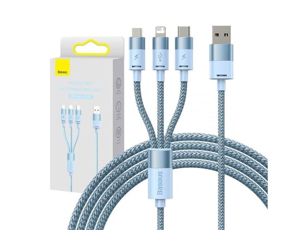 Kaapeli USB 3w1 Baseus StarSpeed, USB-C + micro USB + Lightning, 3.5A, 1.2m (niebieski)