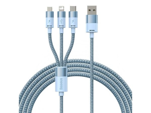Kaapeli USB 3w1 Baseus StarSpeed, USB-C + micro USB + Lightning, 3.5A, 1.2m (niebieski)