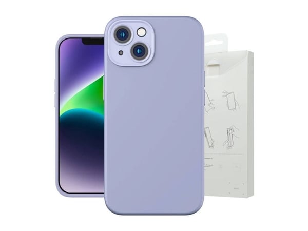 Baseus Liquid Silica Gel-deksel til iPhone 14 Plus (lavendel) + herdet glass + rengjøringssett