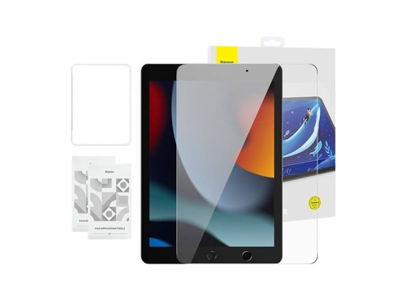 Baseus Crystal 0.3 mm karkaistu lasi iPad Pro/Air3/10.2" Pad 7/8/9 (2kpl) + puhdistusaine iPad Pro/Air3/10.2" Pad 7/8/9 (2kpl) + puhdistusaine)