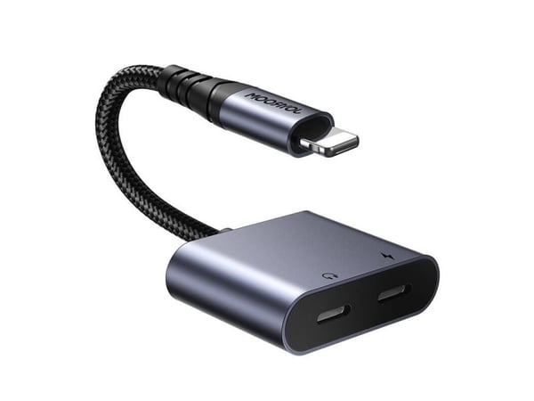 Du viename garso adapteris Joyroom SY-L02 Lightning į dvigubą žaibą (juodas)