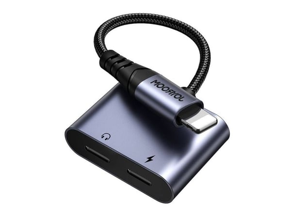 Du viename garso adapteris Joyroom SY-L02 Lightning į dvigubą žaibą (juodas)
