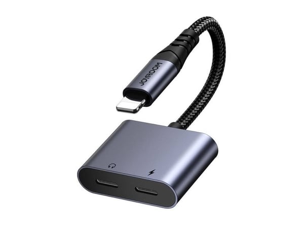 Du viename garso adapteris Joyroom SY-L02 Lightning į dvigubą žaibą (juodas)