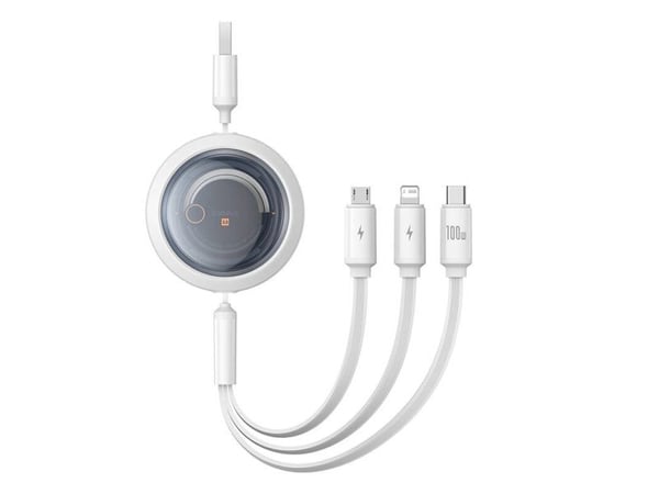 Baseus USB-kabel 3-i-1 Baseus Free2Draw USB-kabel for M+L+C 100W, 1,1 m (hvit)