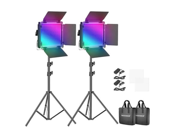 Neewer 660 PRO RGB LED-studiosetti, kaksi 50W 3200-5600K lamppua + jalustat + portit