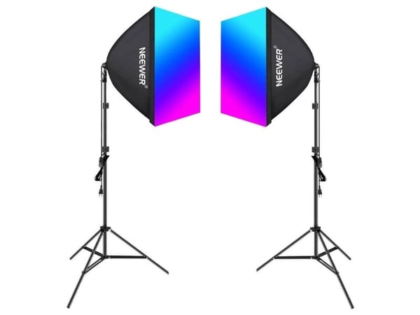Neewer studiesett: NK800 med to softbokser + RGB-pærer 24W 2700-6500K + stativer + stativfester