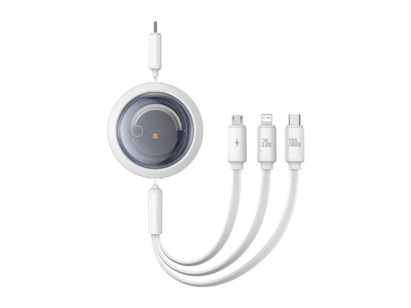 USB-kabel Baseus USB-C til USB-C + microUSB + Lightning 1,1 m hvit (BSU4919)