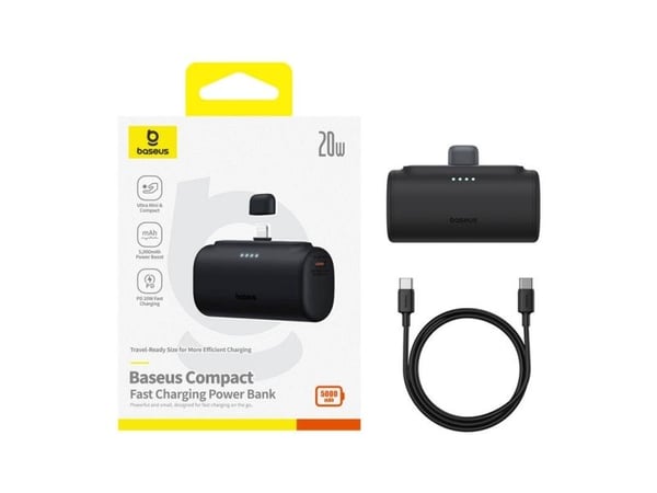 Baseus Compact Lightning powerbank 5000 mAh 20W PD svart P10068307113-00