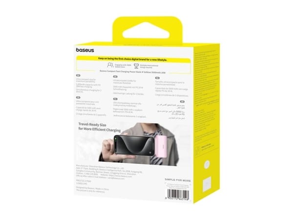 Powerbank OS-Baseus Compact IP 5000mAh 20W (vaaleanpunainen)