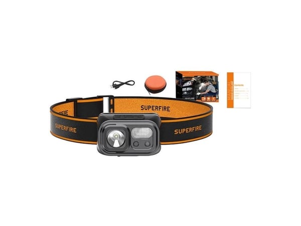 Superfire H23 Series - Hodelykt - LED - 9-modus - 5 W - hvitt/rødt lys