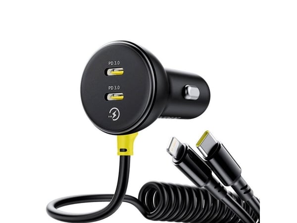 60W Baseus USB-C autolaturi + Lightning-kaapeli (musta)