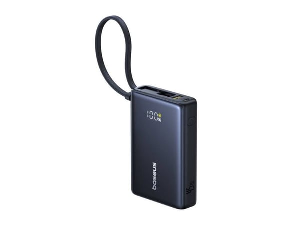 Baseus PicoGo - Strømbank - with built-in USB-C cable - 10000 mAh - 45 watt - Fast Charge - 3 utgangskontakter (2 x USB-C, USB) - kosmisk svart