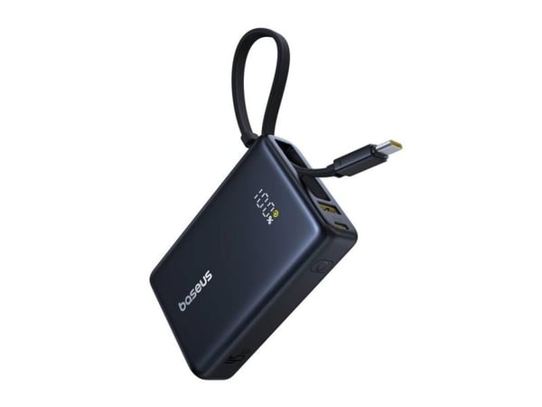 Baseus PicoGo - Strømbank - with built-in USB-C cable - 10000 mAh - 45 watt - Fast Charge - 3 utgangskontakter (2 x USB-C, USB) - kosmisk svart