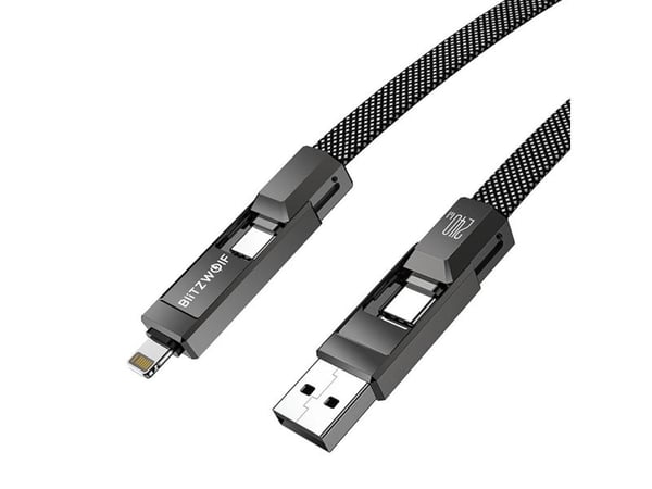 Blitzwolf BW-HDC7 4-in-1 USB+C+Salama kaapeli jää 240W 1.2m juodos spalvos