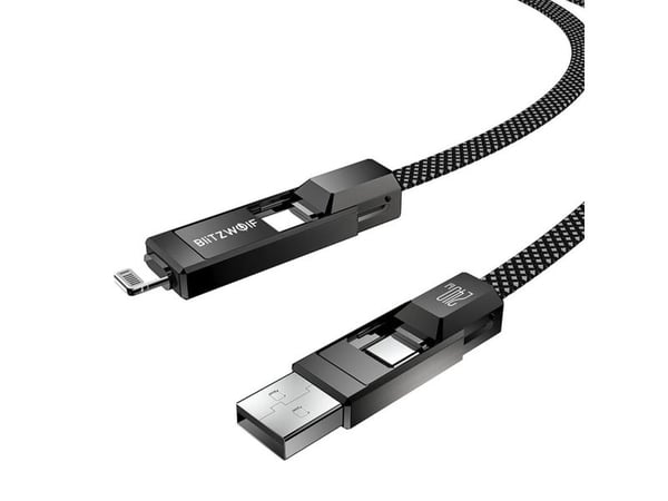 Blitzwolf BW-HDC7 4-in-1 USB+C+Salama kaapeli jää 240W 1.2m juodos spalvos