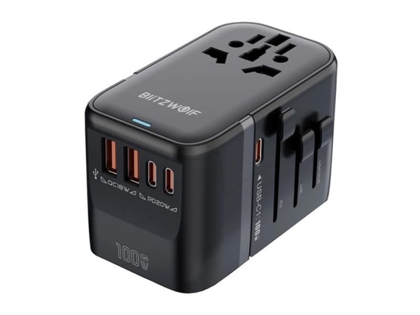 Blitzwolf BW-TA2 "5-i-1" med spoleadapter 2xUSB PD + 2xC QC + C GaN 100W