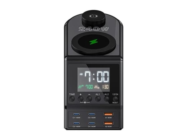 Blitzwolf lader til vekkerklokke med lader 2xUSB-A, 4xUSB-C, 240 W