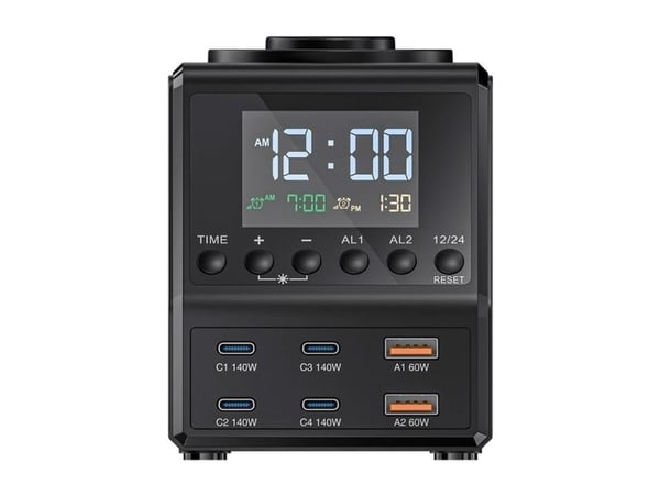 Blitzwolf lader til vekkerklokke med lader 2xUSB-A, 4xUSB-C, 240 W