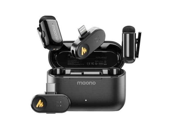 maono Wave T1 Mini (USB-C og Lightning + ladeetui) Svart (svart) Trådløse mikrofoner