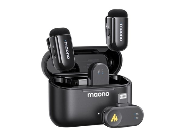 maono Wave T1 Mini (USB-C og Lightning + ladeetui) Svart (svart) Trådløse mikrofoner