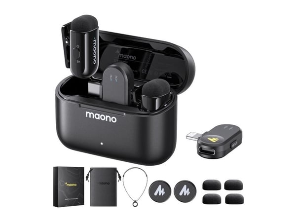 maono Wave T1 Mini (USB-C og Lightning + ladeetui) Svart (svart) Trådløse mikrofoner