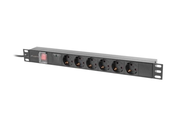 POWER STRIP RACK PDU 19" LANBERG 1U 16A 6X 230V SCHUKO 2M SVART