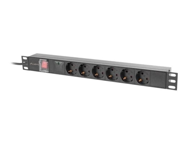 POWER STRIP RACK PDU 19" LANBERG 1U 16A 6X 230V SCHUKO 2M SVART